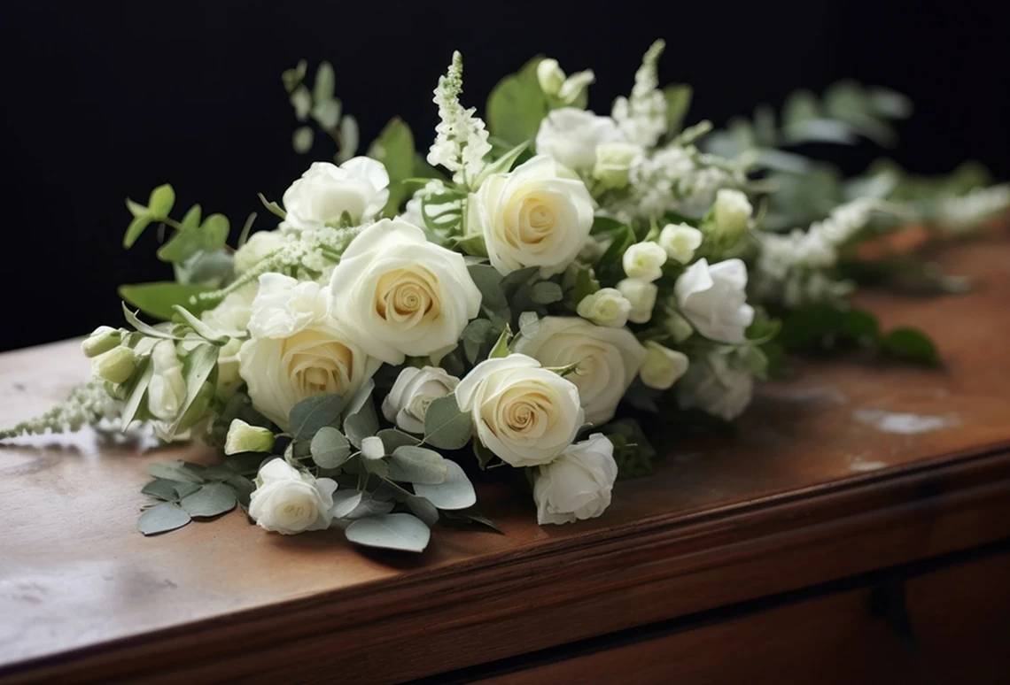 Funeral flowers on a coffin