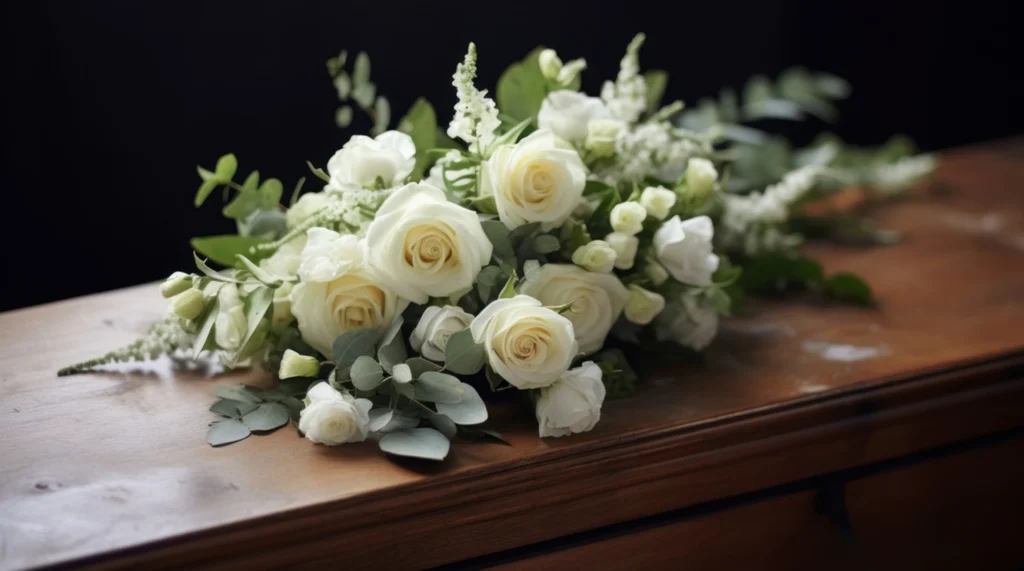 Funeral flowers on a coffin