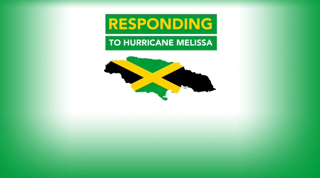 Responding to Hurricane Melissa. Image shows outline of Jamaica with the Jamaican flag across it.
