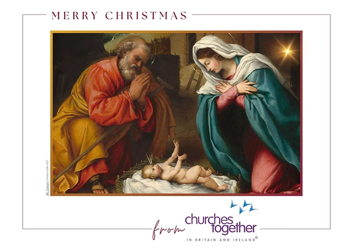 CTBI Christmas Card: "Merry Chrisrtmas from Churches Together in Britian and Ireland". Artwork is The Nativity, 1523, by Lorenzo Lotto. 