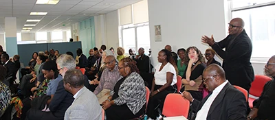 A question being asked at the gathering with key Black Church Leaders 